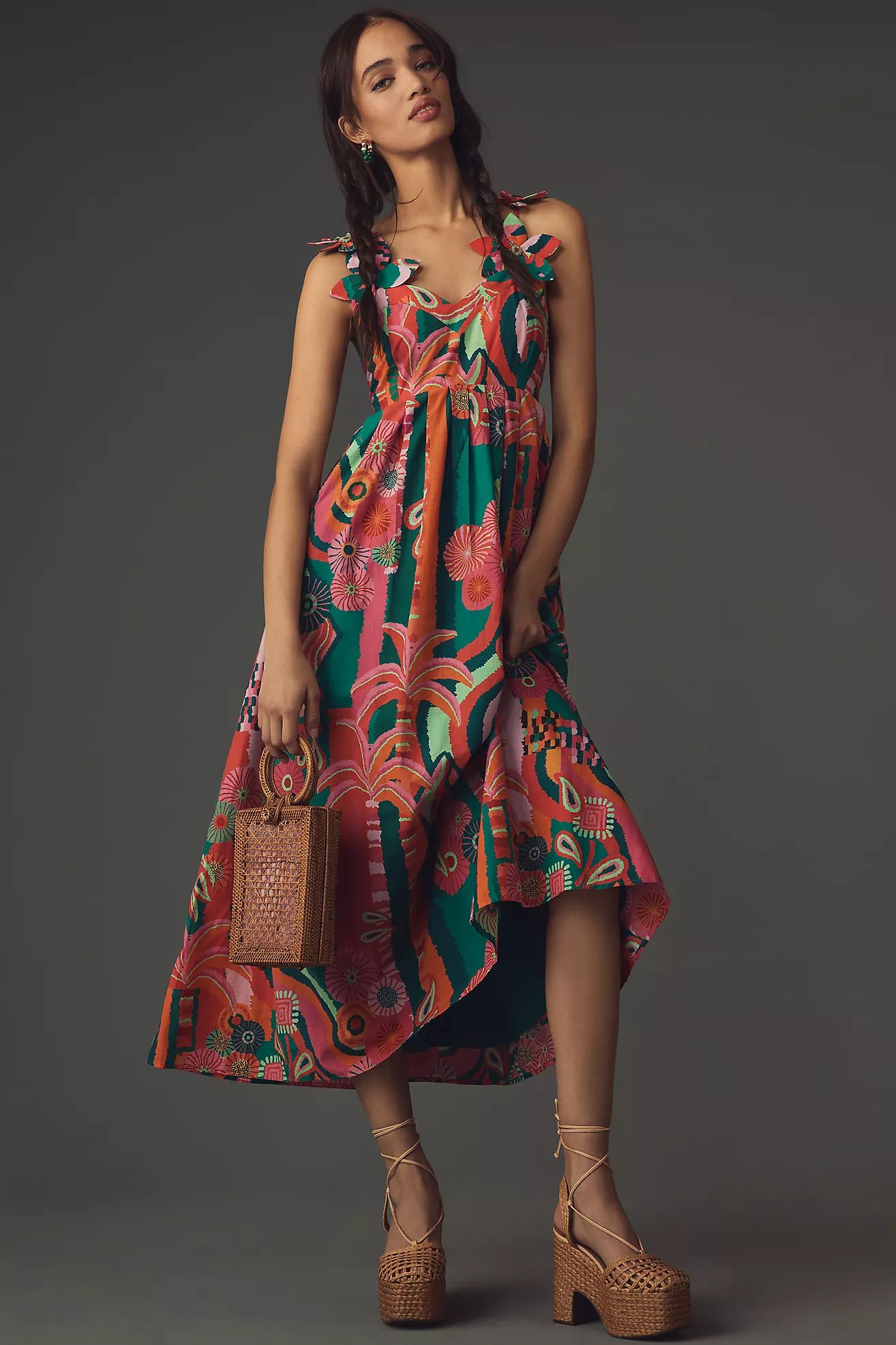 Farm Rio x Anthropologie Pleated Palm Midi Dress | Anthropologie (US)