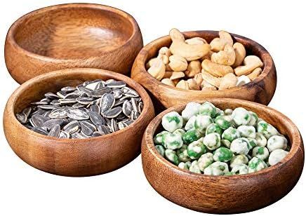 Gifteey Natural Acacia Wooden Hand-Carved Round Calabash Dip Bowls, Perfect for Dips Sauce, Nuts,... | Amazon (US)