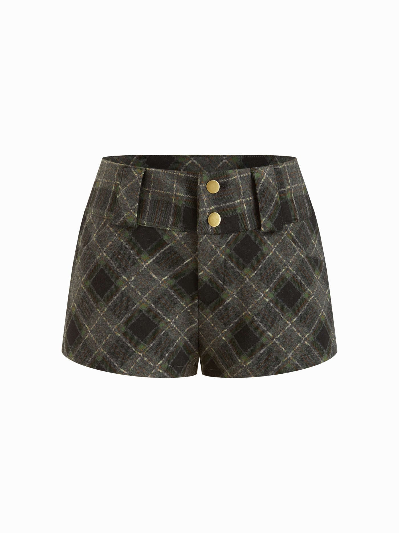 Jacquard Jacquard Low Rise Plaid Metal Button Micro Shorts For Daily Casual | Cider