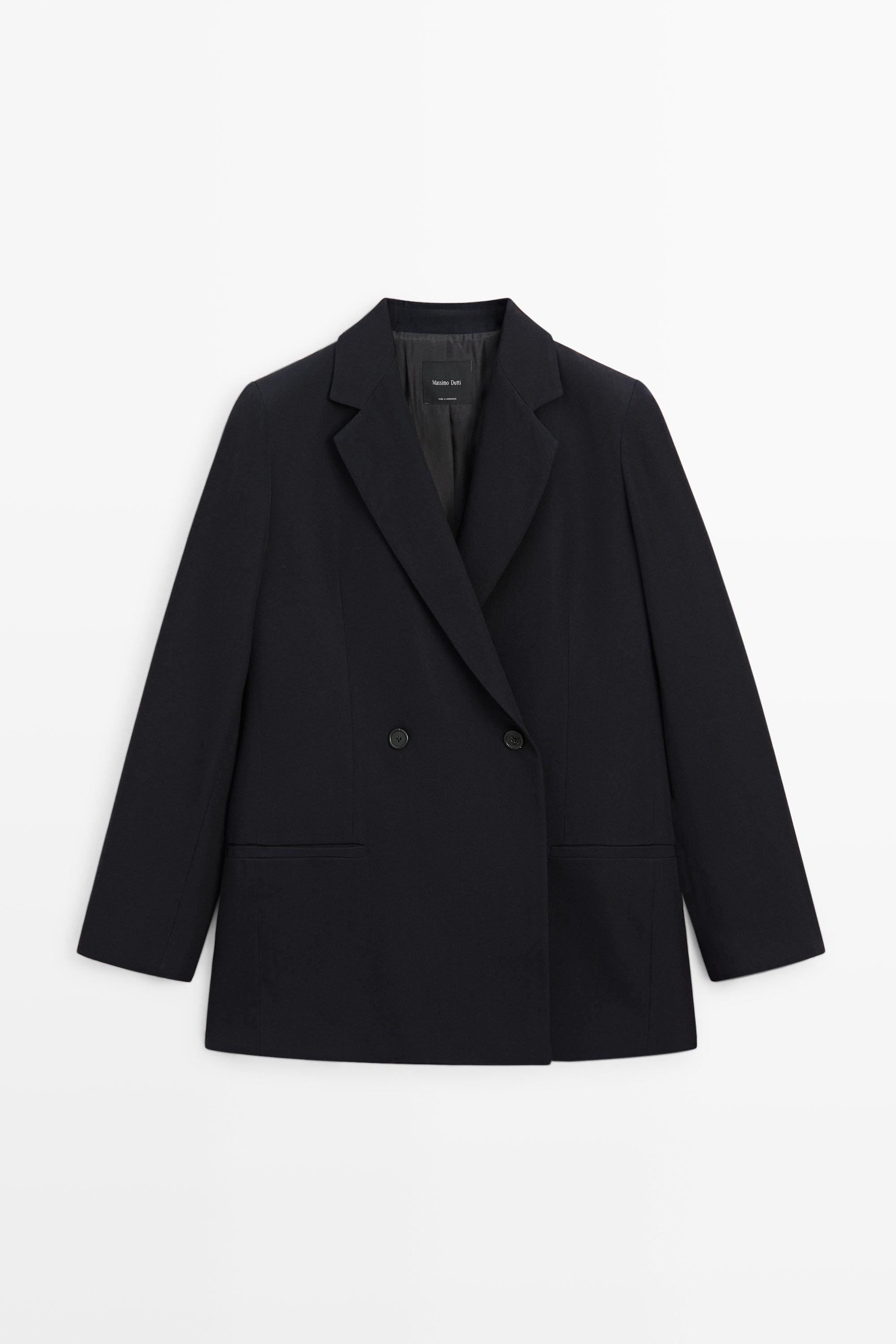 Blazer crois\u00e9 en laine m\u00e9lang\u00e9e | Massimo Dutti FR