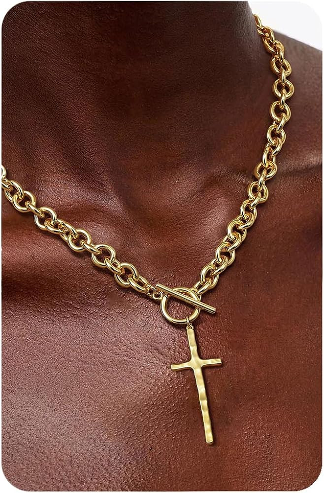 Krfy Valentines Day Gifts for Women Hers Gold Chunky Heart Necklace for Women, Hammered Cross Nec... | Amazon (US)