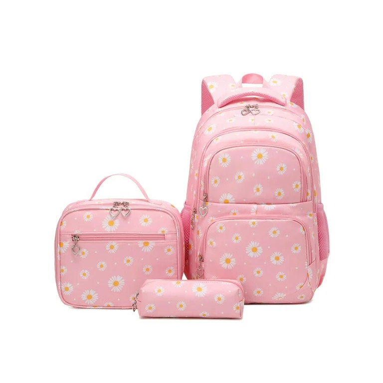 Pink Daisy School Backpack with Lunch Bag and Pencil Case Forestfish Girl Books Bag for Students | Walmart (US)