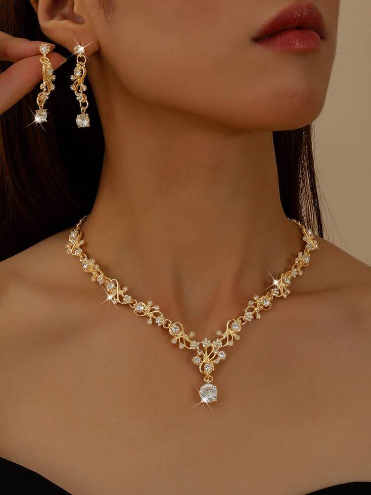 3pcs Women's Jewelry Set: Necklace, Earrings, Accessories For Party, Bride, Wedding Valentine's D... | SHEIN