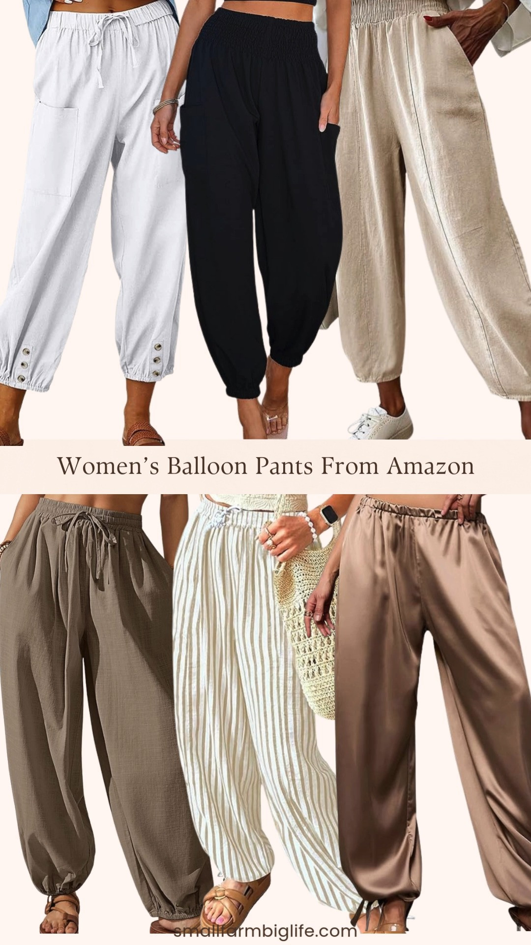 Balloon pants are having a moment and I’m here for it 🤎✨

From white lantern capris to brown satin harem styles and easy cotton wide leg pairs, these Women’s Balloon Pants from Amazon are comfy, flowy, and effortlessly chic. Dress them up with a fitted tank and sandals or keep it casual with sneakers. They are the perfect statement pant for summer and beyond ☀️ 

 #LTKootd #LTKOver40 #LTKTravel