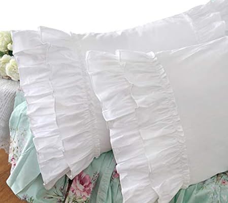 Queen's House Vintage Ruffle Pillow Sham White Pillowcase Standard Size-1 Piece,Z | Amazon (US)