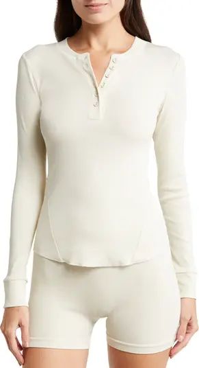 SKIMS Ribbed Stretch Cotton Henley Top | Nordstrom | Nordstrom