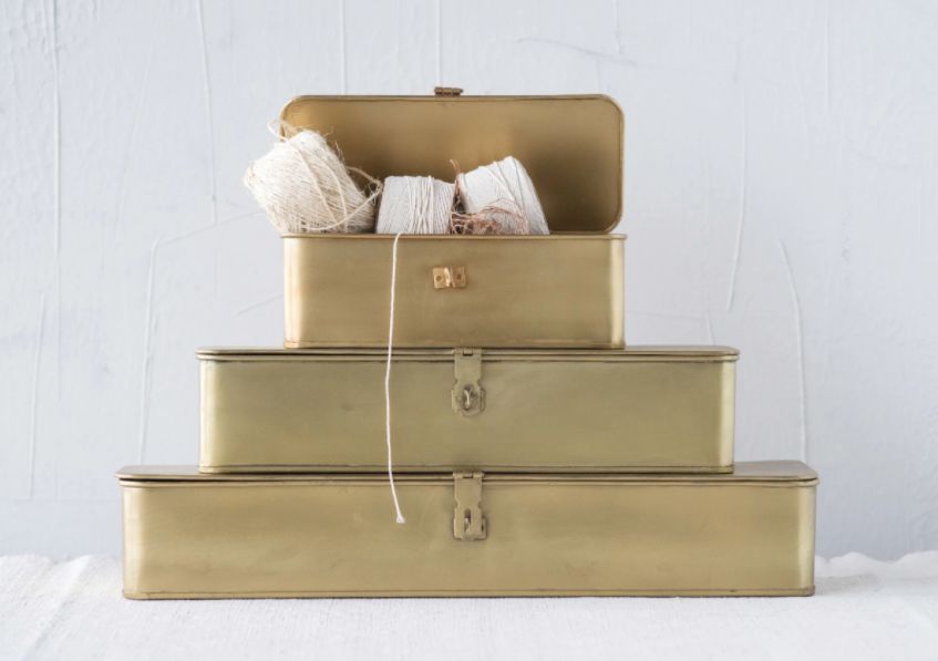 SET OF 3 DECORATIVE METAL GOLD BOXES IN BRASS FINISH - 305 Deco Living | 305 Deco Living & Co