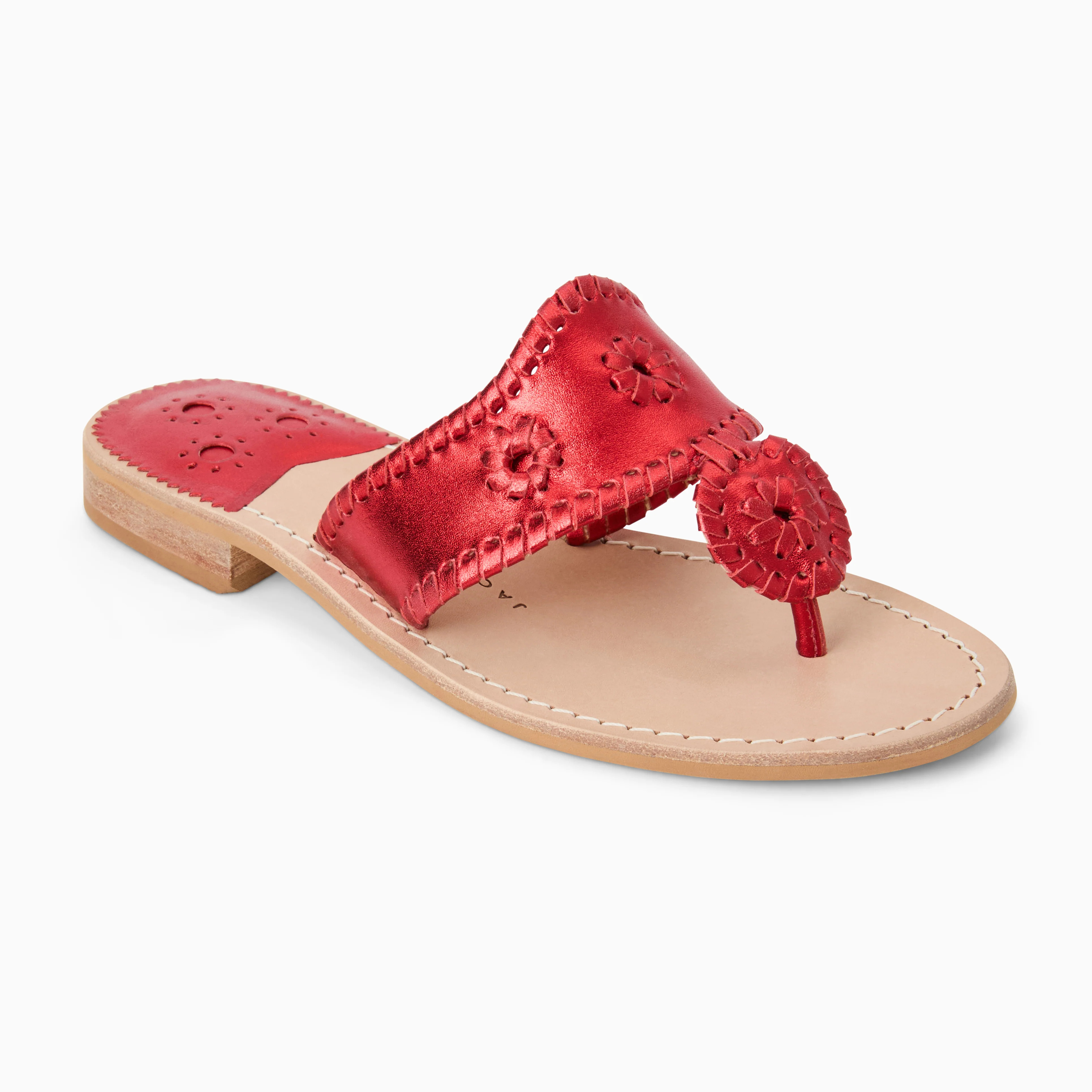 Jack Rogers Women's Original Jacks Metallic Sandal Ruby Red (Size 7.5) | Jack Rogers