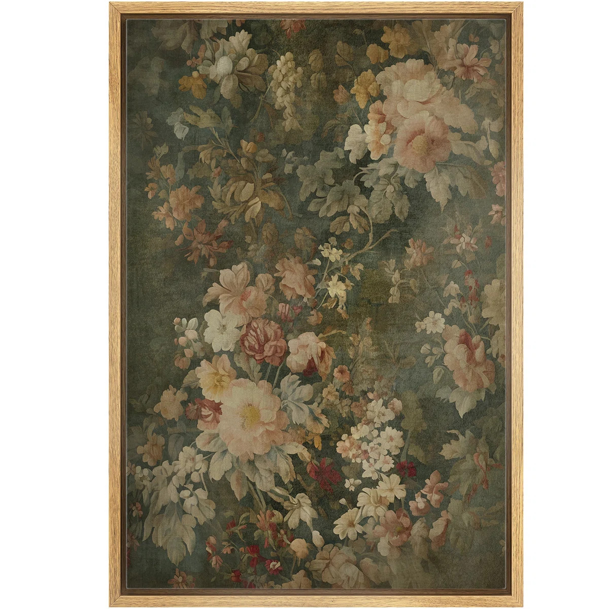 Moody Green Vintage Vaiety Flowers Rustic Framed Bedroom Wall Decorations Canvas Print | Wayfair North America