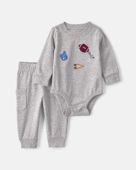 Baby Boy 2-Piece Varsity Long-Sleeve Bodysuit & Pant Set - Grey | Carter's | Carter's Inc