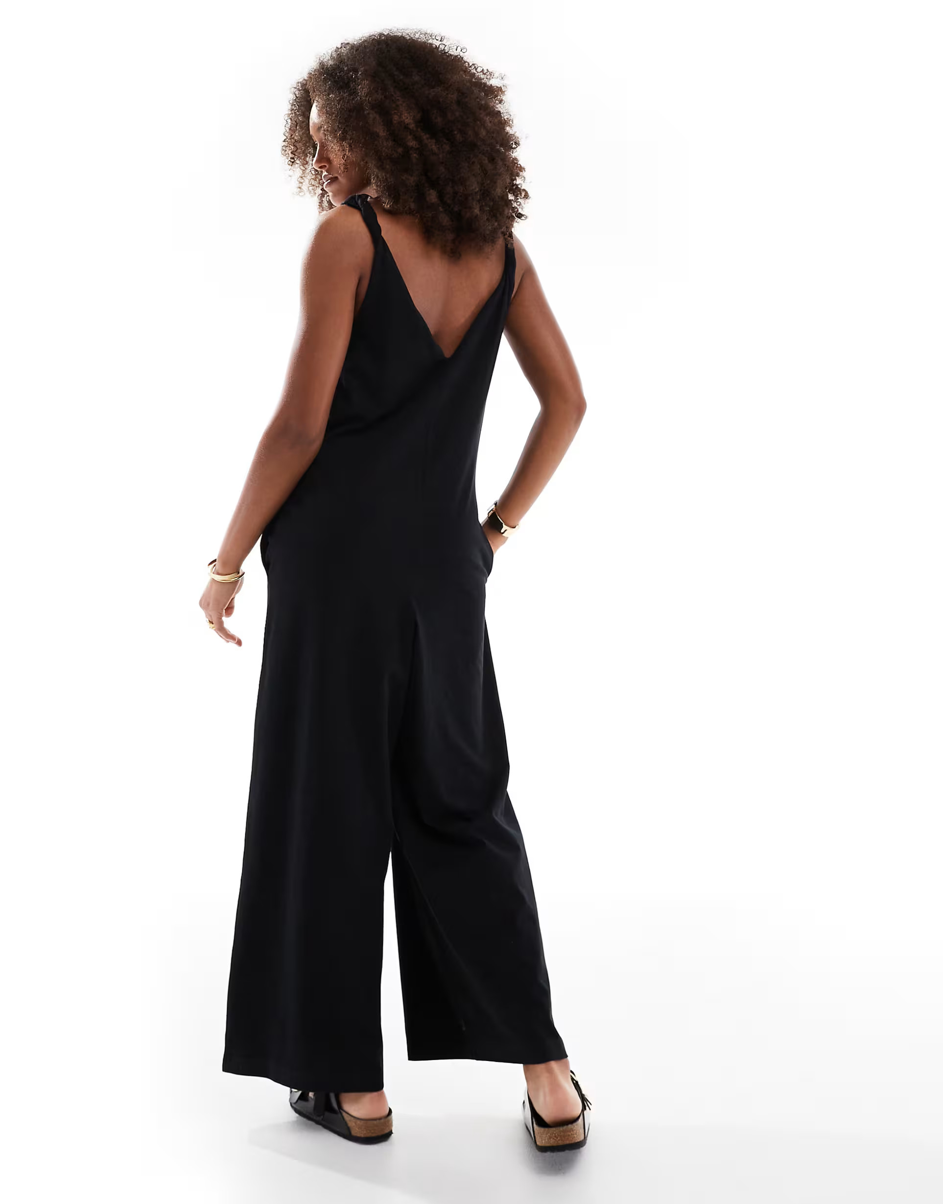 ASOS DESIGN Twist shoulder jumpsuit in black | ASOS (Global)