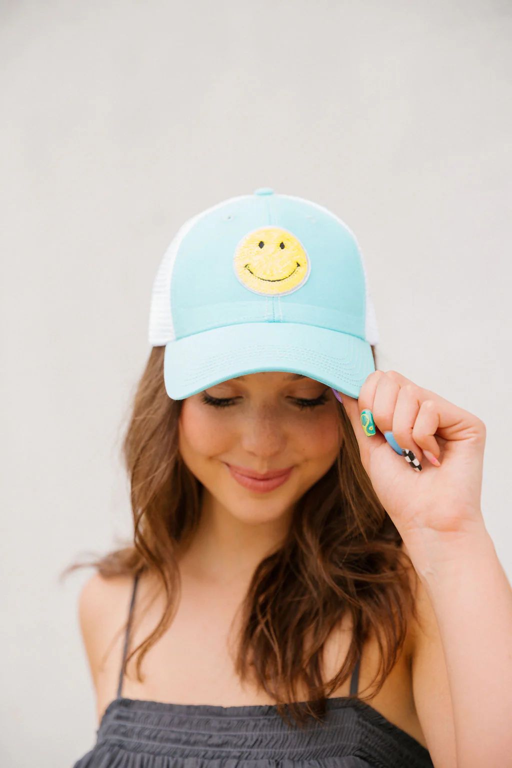 YELLOW SEQUIN SMILE PATCH HAT | Judith March