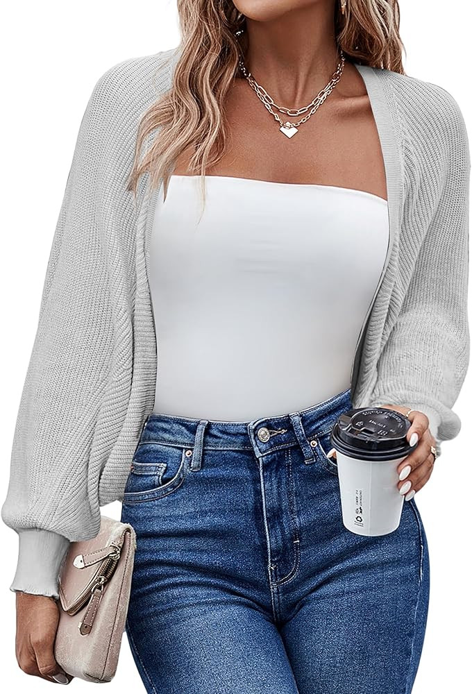 HOTOUCH Women's Cardigan Shrugs Long Batwing Sleeve Knitted Cropped Bolero Open Front Casual Eleg... | Amazon (US)