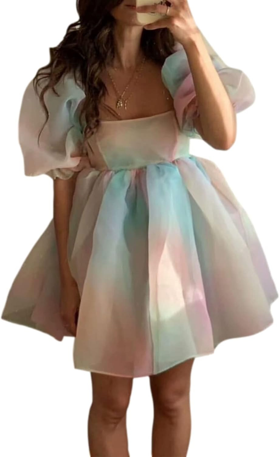 Women's Puff Sleeve Tulle Princess Dress Off Shoulder Square Collar Mini Dress Puffy Mesh Party Prom | Amazon (US)