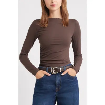 Open Edit Ruched Side Top in Black at Nordstrom, Size X-Large | Nordstrom