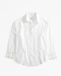 Oversized Lace-Trim Embroidered Button-Up Shirt | Abercrombie & Fitch (US)