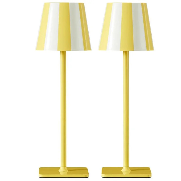 Mainstays 13" Indoor/Outdoor Rechargeable Yellow Stripe Table Lamp 2 Pack | Walmart (US)