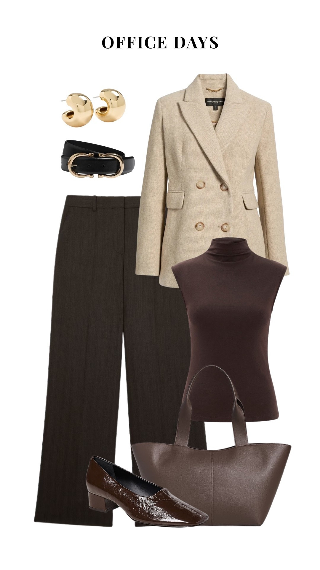 A polished office look in warm neutrals, all under $500. The tailored blazer and trousers feel classic, while the chocolate brown adds a modern touch.

office outfit, under $500 outfit, fall work outfit, business casual outfit, office style, workwear, elevated workwear

#LTKootd #LTKOver40 #LTKWorkwear