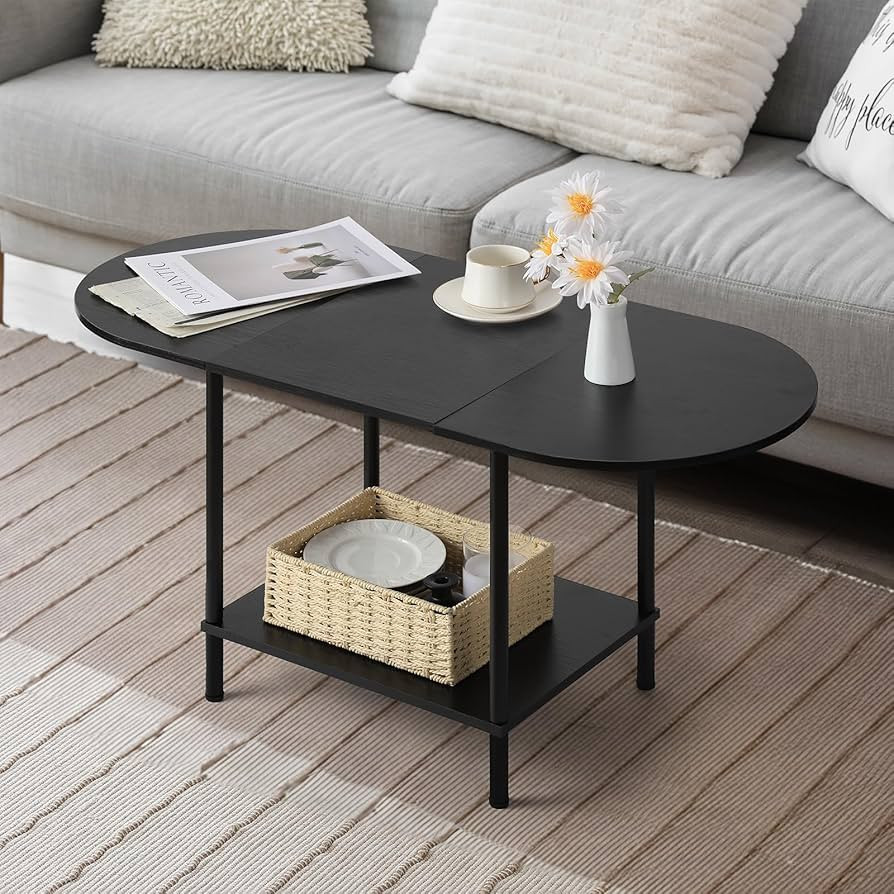 Coffee Tables for Living Room,2-Tier Small Coffee Table Industrial Modern Black Coffee Table with... | Amazon (US)