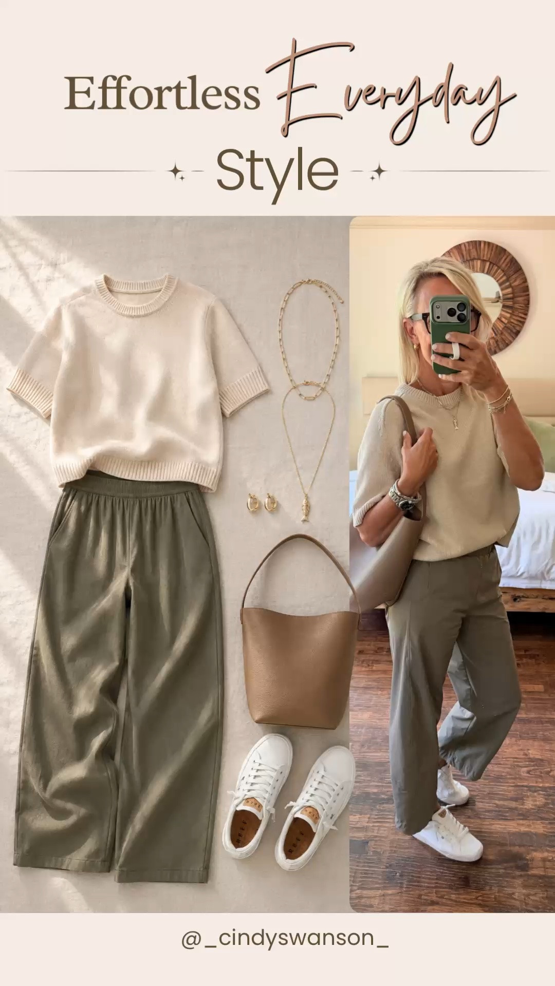 This lightweight short-sleeve sweater and olive pull-on pants are an effortless combination you’ll reach for again and again. Finished with white leather sneakers and a taupe shoulder bag, it’s a comfortable, polished outfit that’s perfect for everyday errands, travel, or casual lunches.

💡 LTK MADE EASY
❤️ Heart = Support my posts!
🔖 Save = Get sale & restock alerts
📋 Lists = Keep favorites organized
📲 Share = Send lists and products to a friend. Hello, Christmas List!
💬 Comment = Ask me anything about what I’m wearing. :-)

#LTKootd #LTKOver40 #LTKgrwm