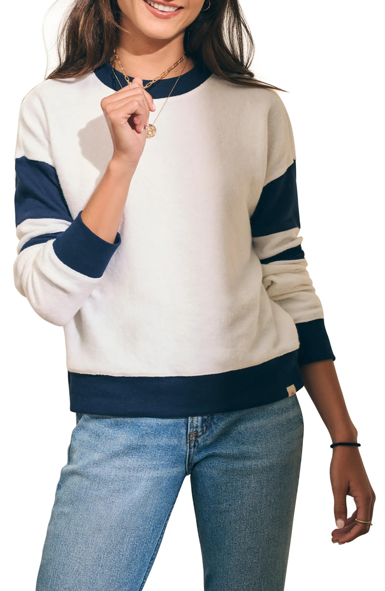 Faherty Beach Fleece Ringer Crewneck Sweatshirt | Nordstrom | Nordstrom