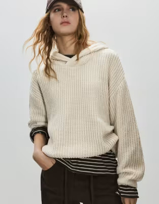 Pull&Bear Chenille hooded sweater in sand | ASOS (Global)