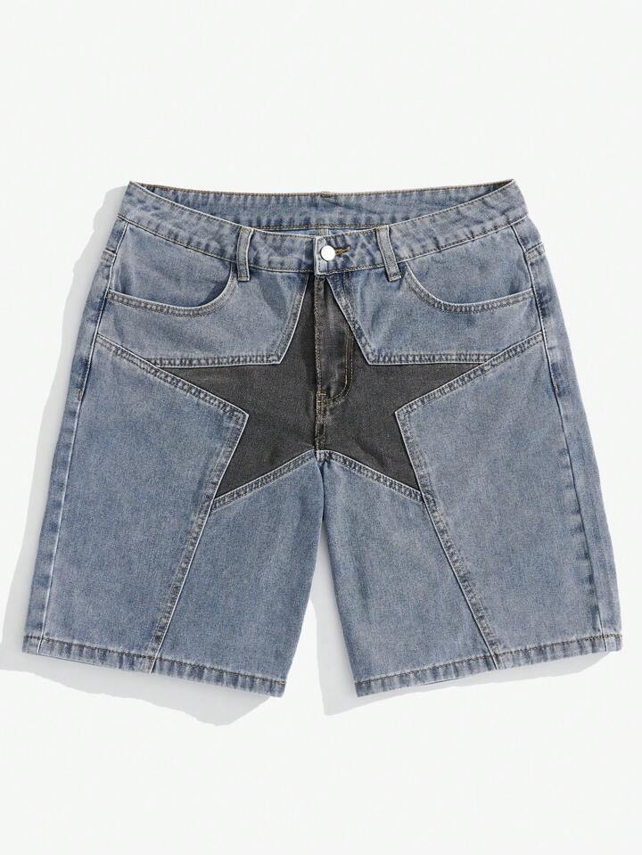 ROMWE Prep Men Star Print Denim Shorts | SHEIN