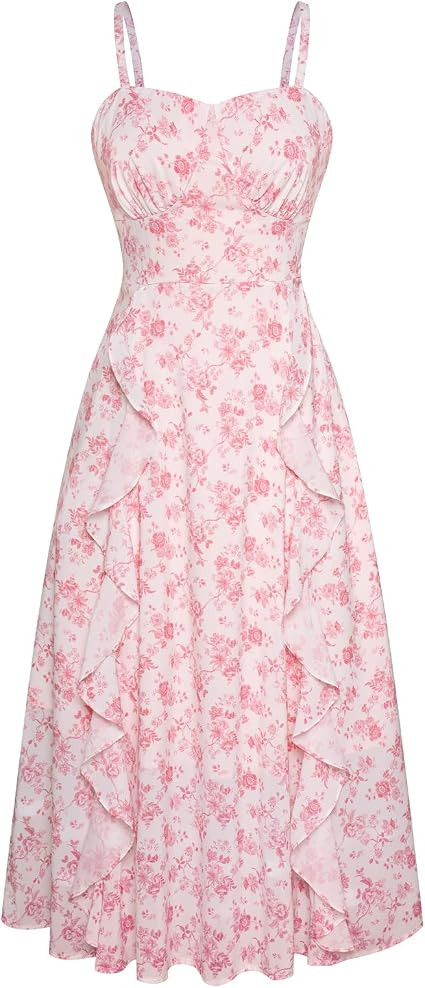 Belle Poque Women Sun Dresses Midi Ruffle Dress | Spaghetti Strap, Flowy, Fit and Flare, Spring s... | Amazon (US)