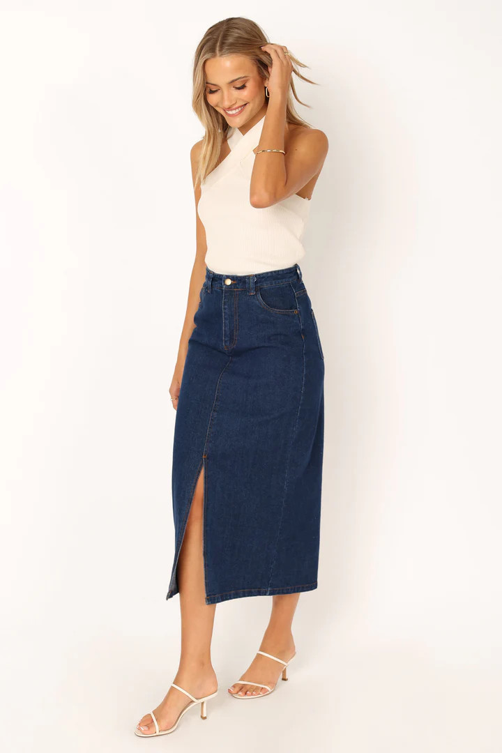 Rana Denim Midi Skirt - Dark Denim | Petal & Pup (US)