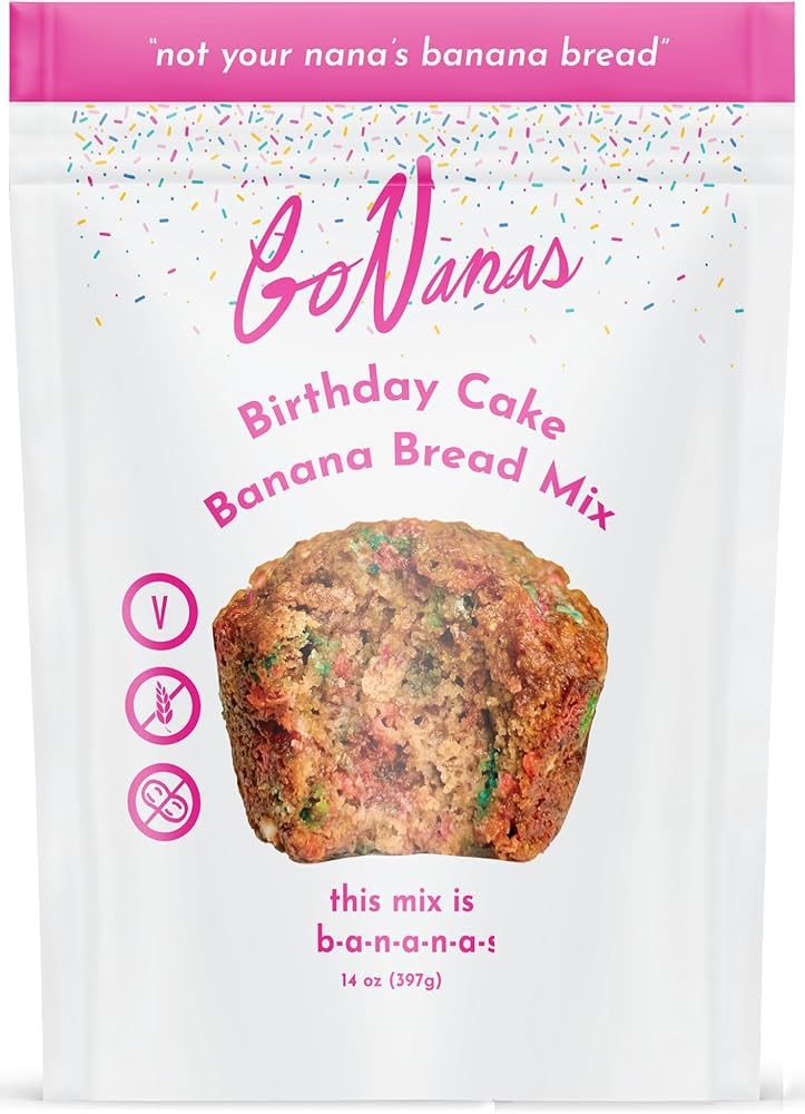 GoNanas Birthday Cake Banana Bread Mix, Vegan, Gluten Free Healthy Snacks. Oat Flour Banana Bread... | Amazon (US)