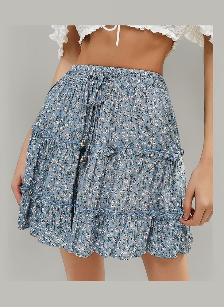 Damen Sommer Kurz R\u00f6cke Boho Rock Minirock Blumen Sommerrock | Amazon (DE)