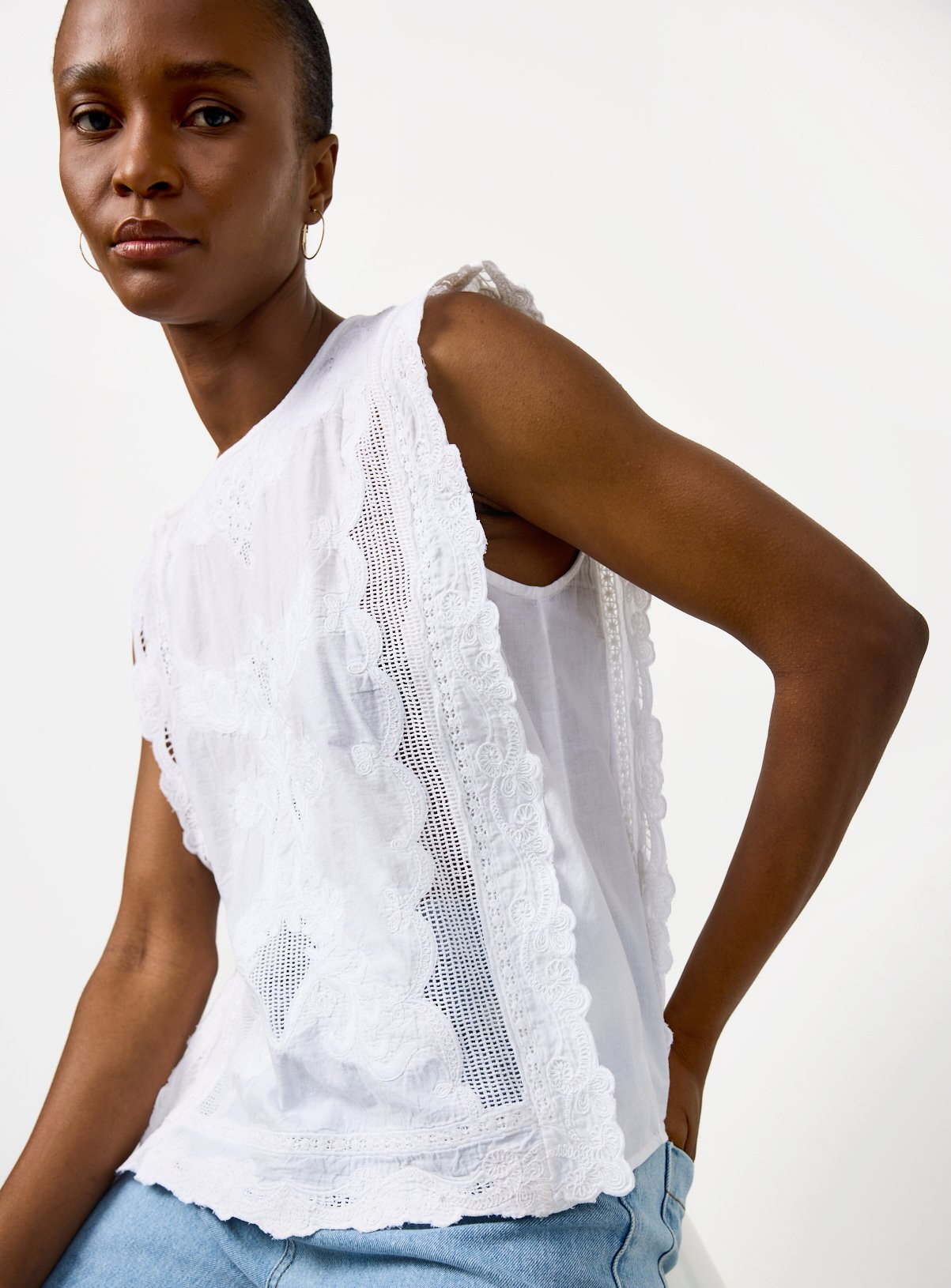 White Lace Embroidered Sleeveless Shell Top 24 | Tu Clothing
