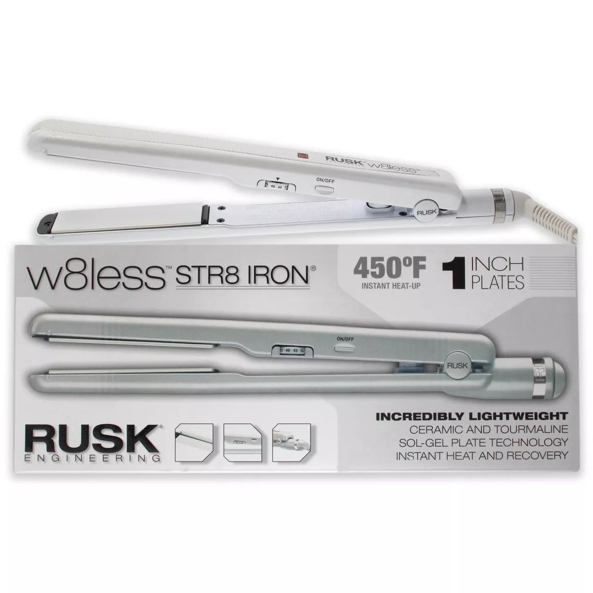 Rusk W8less Str8 Iron Ceramic and Tourmaline Flat Iron - IREW8LS2510 - White - 1 Inch Flat Iron | Target
