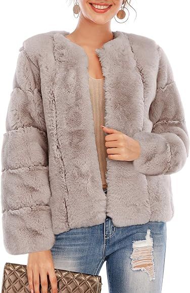 BerryGo Women's Long Sleeve Open Front Fuzzy Faux Fur Coat | Amazon (US)