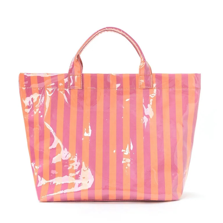 PacificPlex Large Striped Vinyl Tote Beach Pool Bag Waterproof Lightweight (Fuchsia Orange) | Walmart (US)