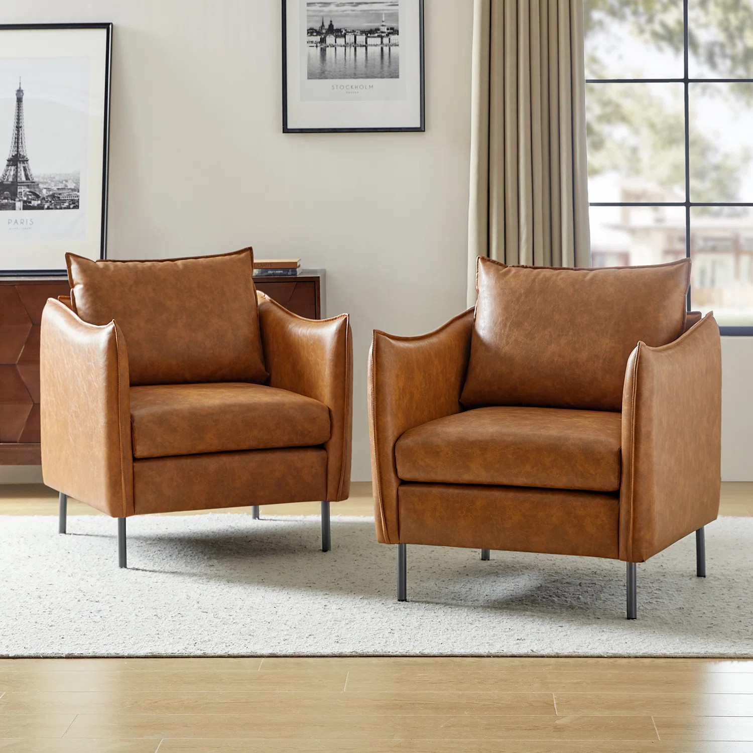 Eamor 30" W Modern Faux Leather Armchair with Unique Arms (Set of 2) | Wayfair North America
