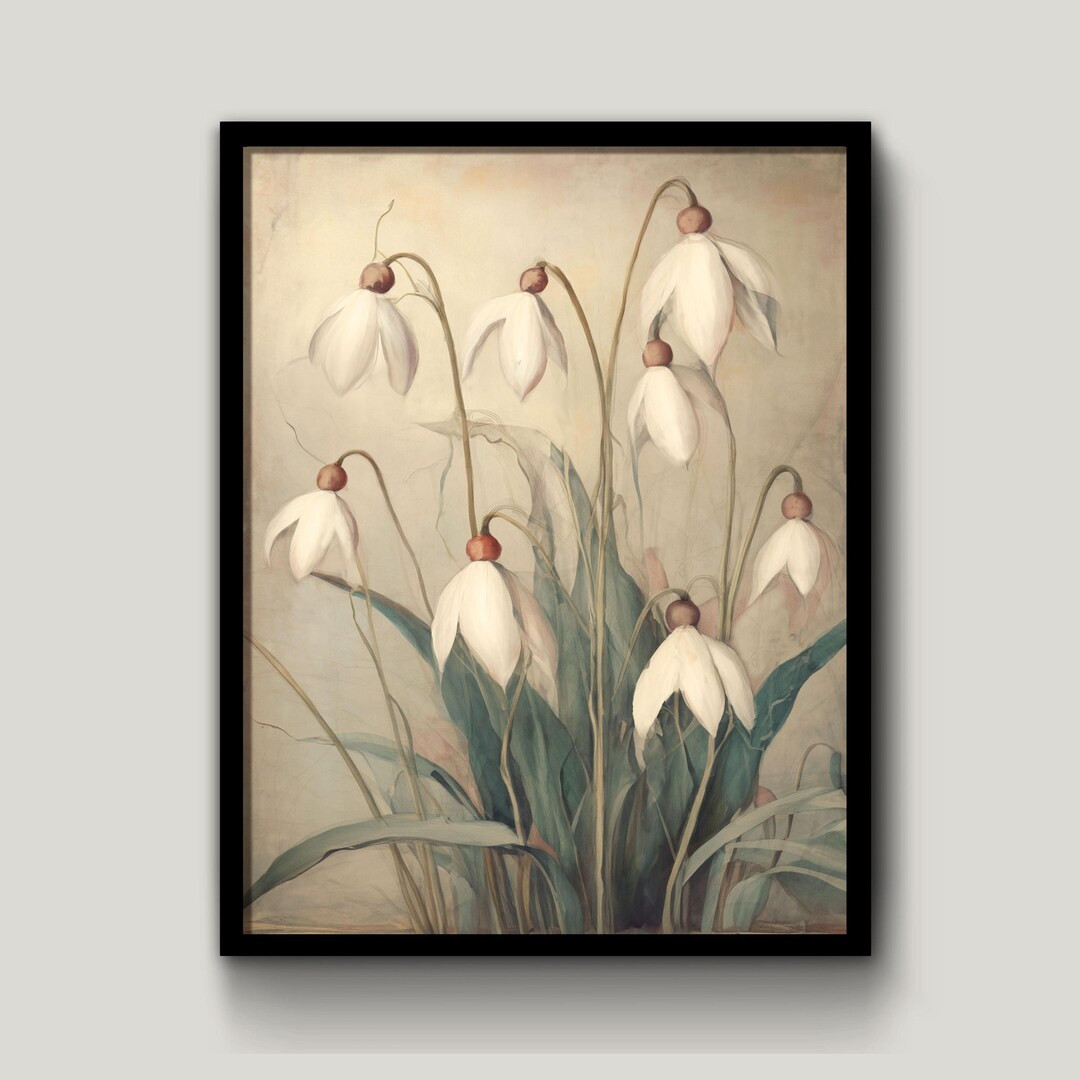 Spring Flowers Art, Snowdrop Painting, Digital Print, Vintage Botanical Prints, White Floral Wall... | Etsy (US)