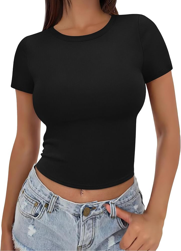 SAMPEEL Crop Tops for Women Summer Trendy Tight Tshirts 2024 Slim Fit | Amazon (US)
