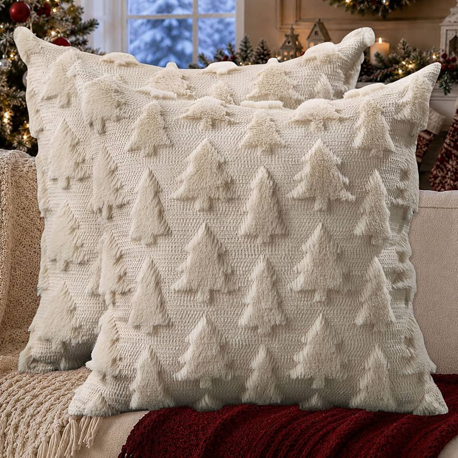 DFXSZ Christmas Tree Pillow Covers 18x18 Set of 2 Christmas Decor Beige | Amazon (US)
