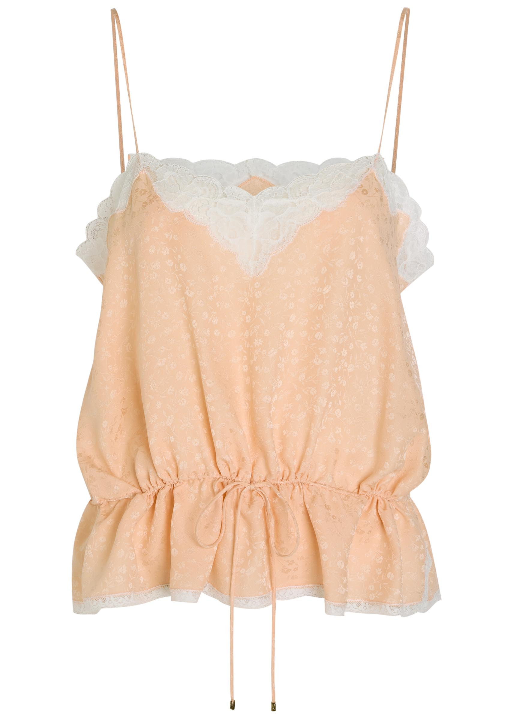 Floral-jacquard lace-trim silk top | Harvey Nichols