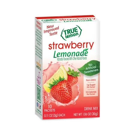 True Lemon Strawberry Lemonade Drink Mix Powder, No Artificial Sweeteners, 1.06 oz., 10 Count Box | Walmart (US)