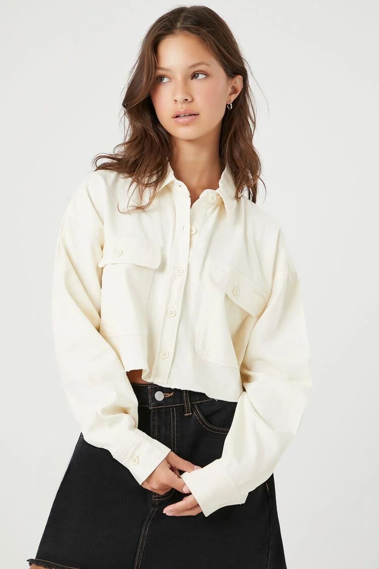 Frayed Cropped Twill Shirt | Forever 21