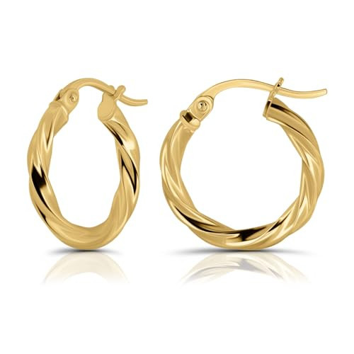 Hoops & Loops - Sterling Silver 15mm Twisted Click Top Hoop Earrings in Yellow Gold Flash Plated | Amazon (US)
