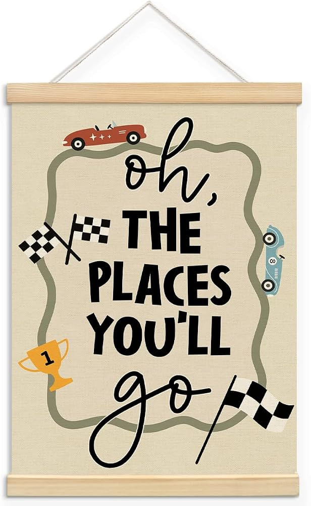 Vintage Poster Hanger Frame Race Car Wall Art for Nursery Toddler Kids Room,Racing Enthusiast Gif... | Amazon (US)