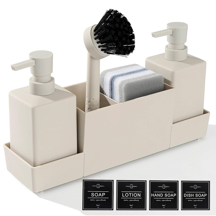 Spüli und Seifenspender Küche Set mit Schwammhalter Bürste, Spülmittelspender Küche Schwarz,... | Amazon (DE)