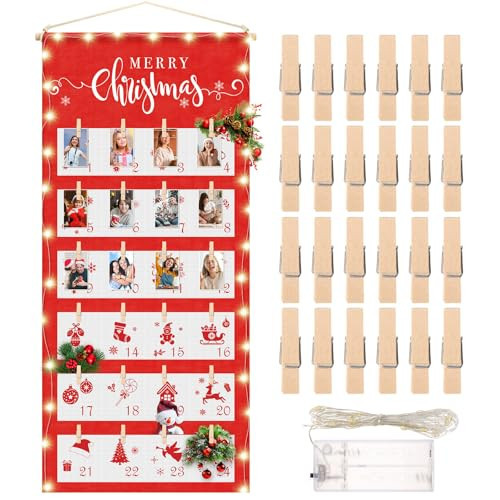 SilTriangle Fabric Christmas Advent Calendar with Pockets Reusable 24 Days Christmas Advent Countdown Calendar Photo Board for Pictures Hanging Display Bag for Xmas Holiday Home Wall Decor | Amazon (US)