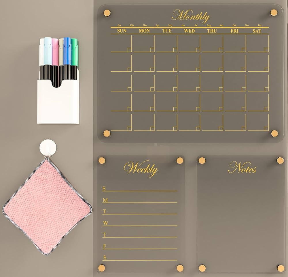 Luxury Acrylic Magnetic Calendar for Refrigerator | Acrylic Calendar for Fridge 12"x16" | 3 Fridg... | Amazon (US)