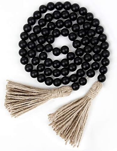 58in Wood Bead Garland with Tassels,Farmhouse Beads Rustic Country Decor Prayer Boho Beads Wall H... | Amazon (US)