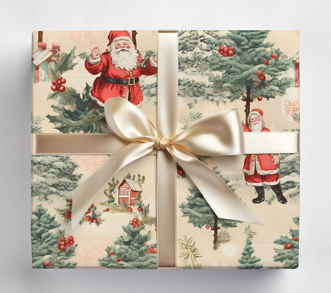 Santa Vintage Inspired Wrapping Paper - Etsy | Etsy (US)