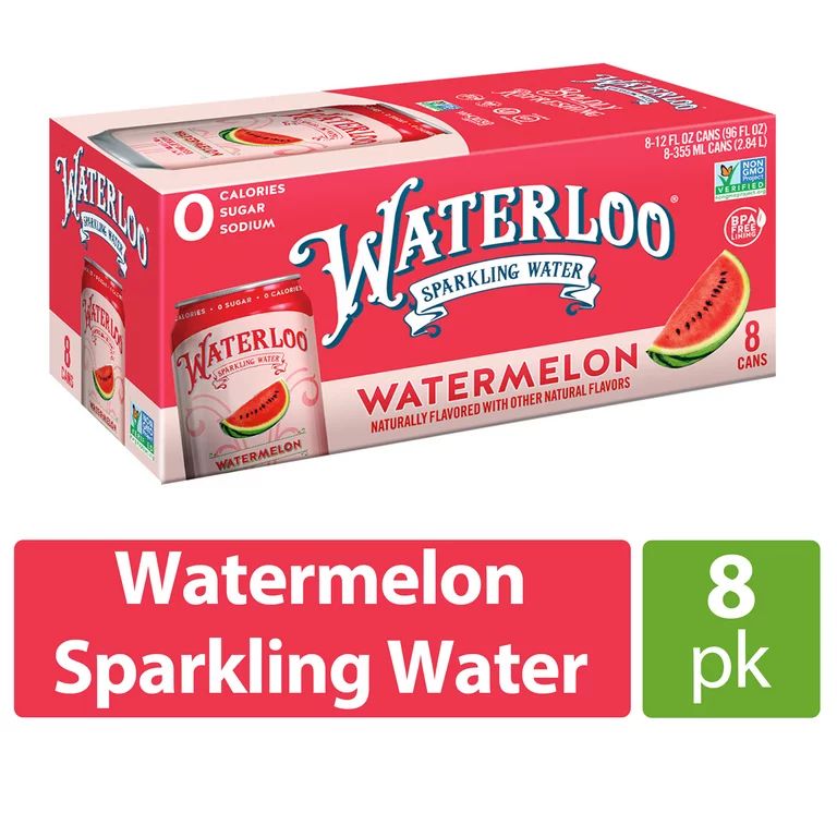 Waterloo Watermelon Sparkling Water, 12 fl oz, 8 Pack | Walmart (US)
